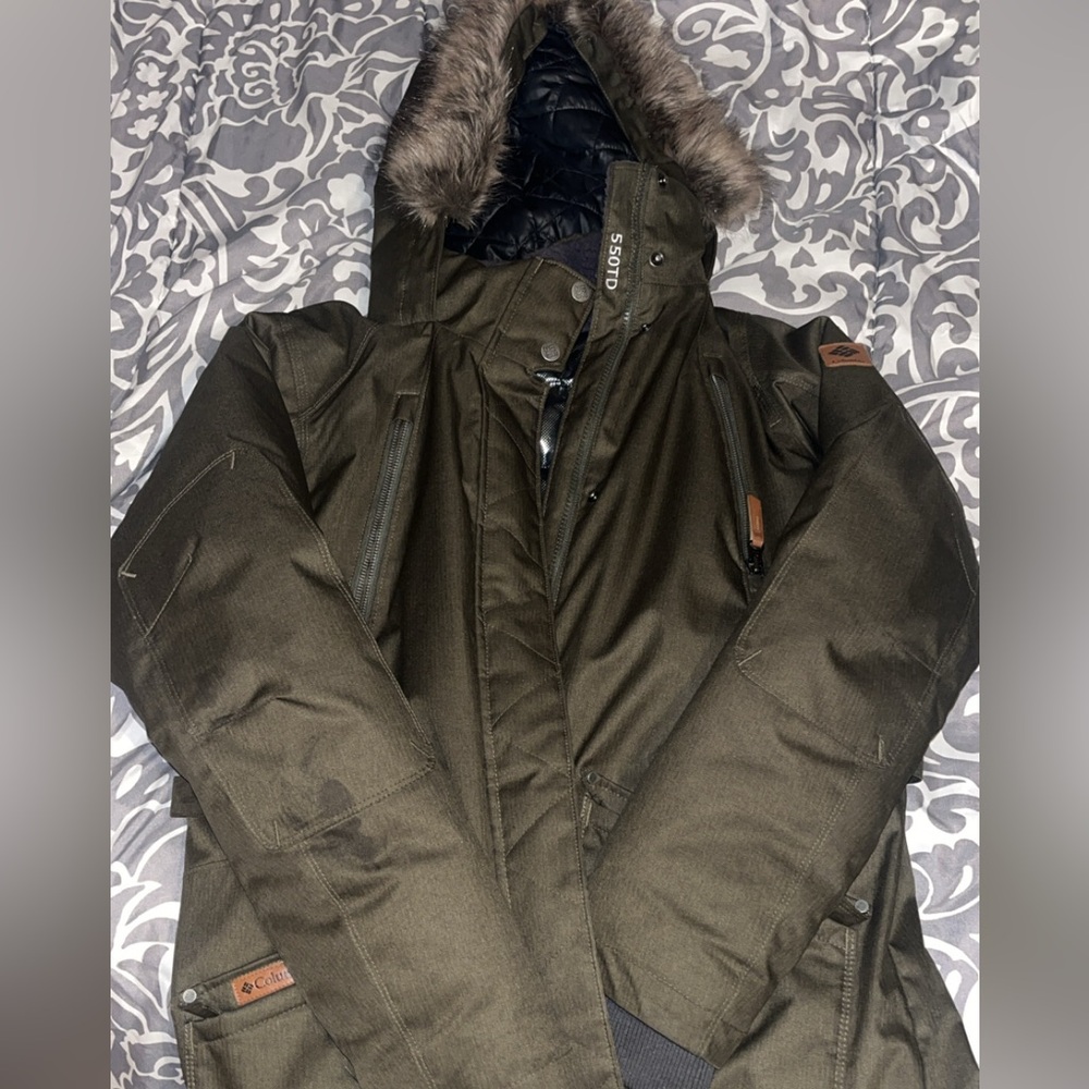Olive Green Winter Jacket with Fur Hood
